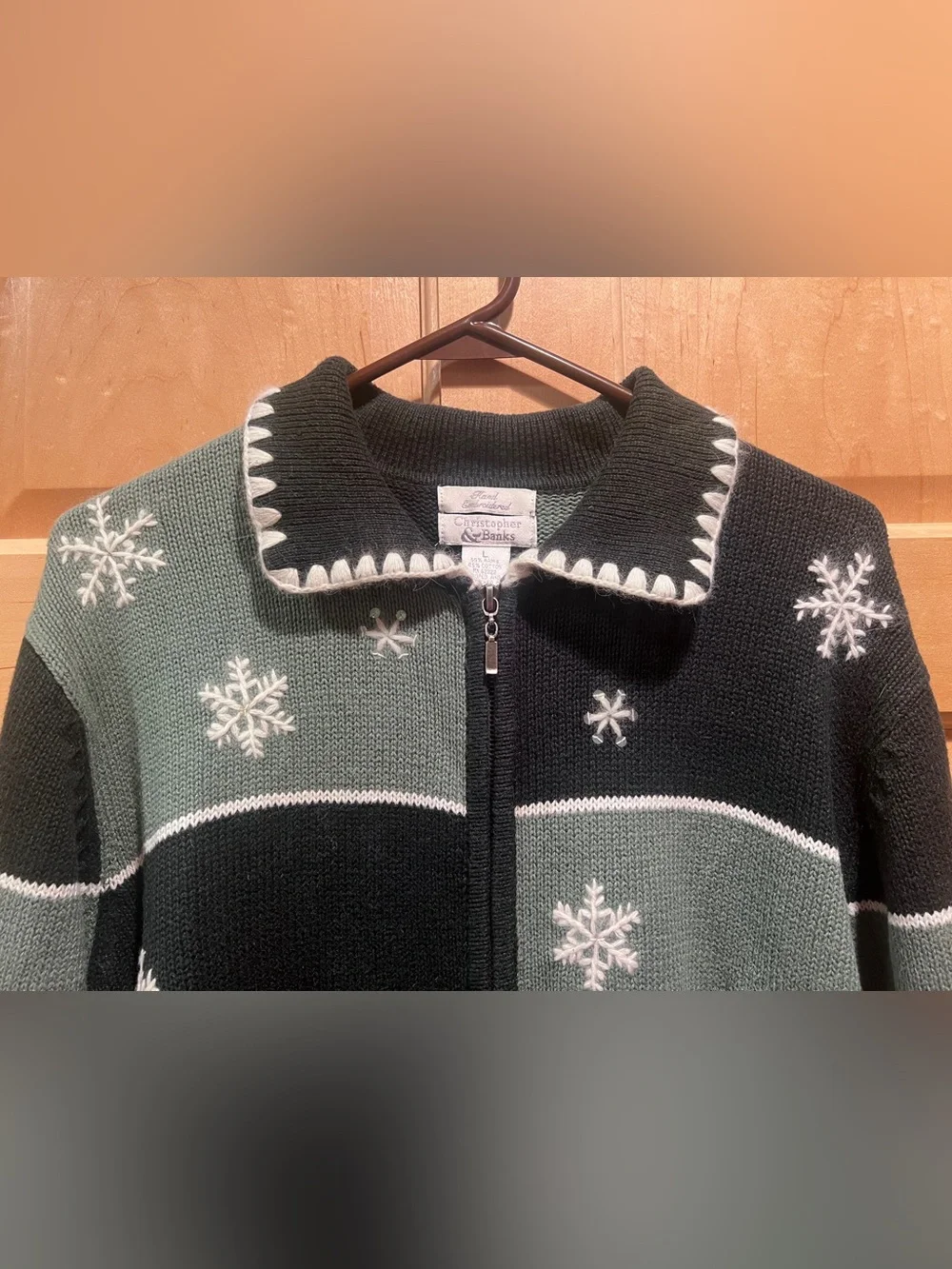 Christopher & Banks Women’s Embroidery Snowflake Sweater Cardigan Grandmacore L